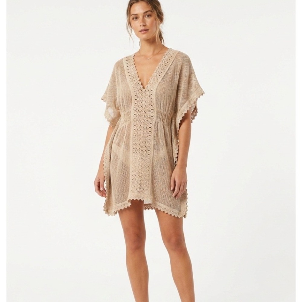 Seaspice Resort Wear Dress Women S Tan Peruvian Cotton Crochet Knit Cover Up NEW